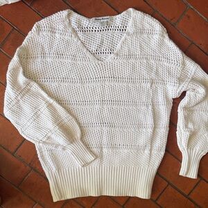 Tommy Bahama Cream Open-Knit V-Neck Sweater